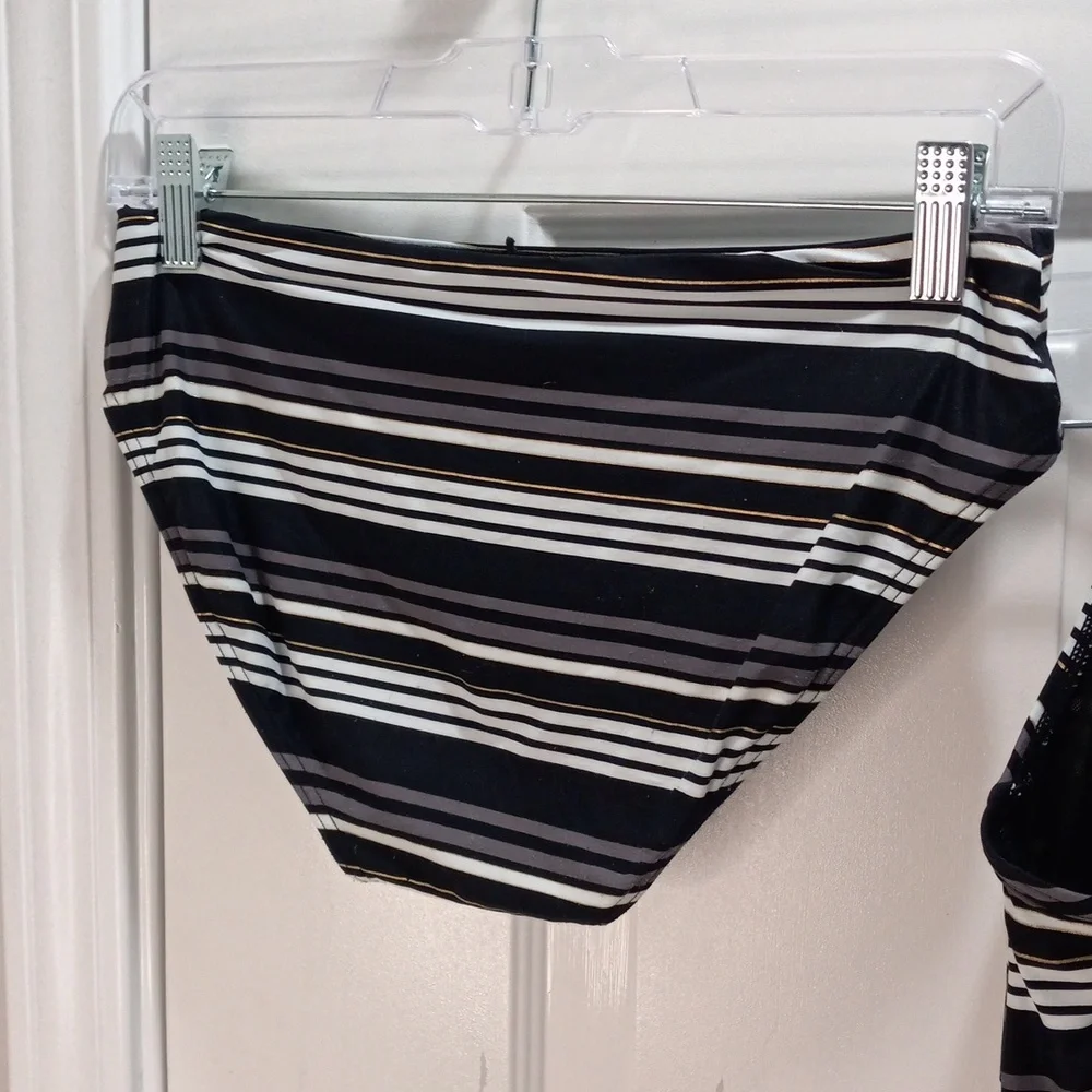 Black/Grey/White & Gold Stripes 2 Piece Swim Suit. Size XS-S - Picture 5 of 7